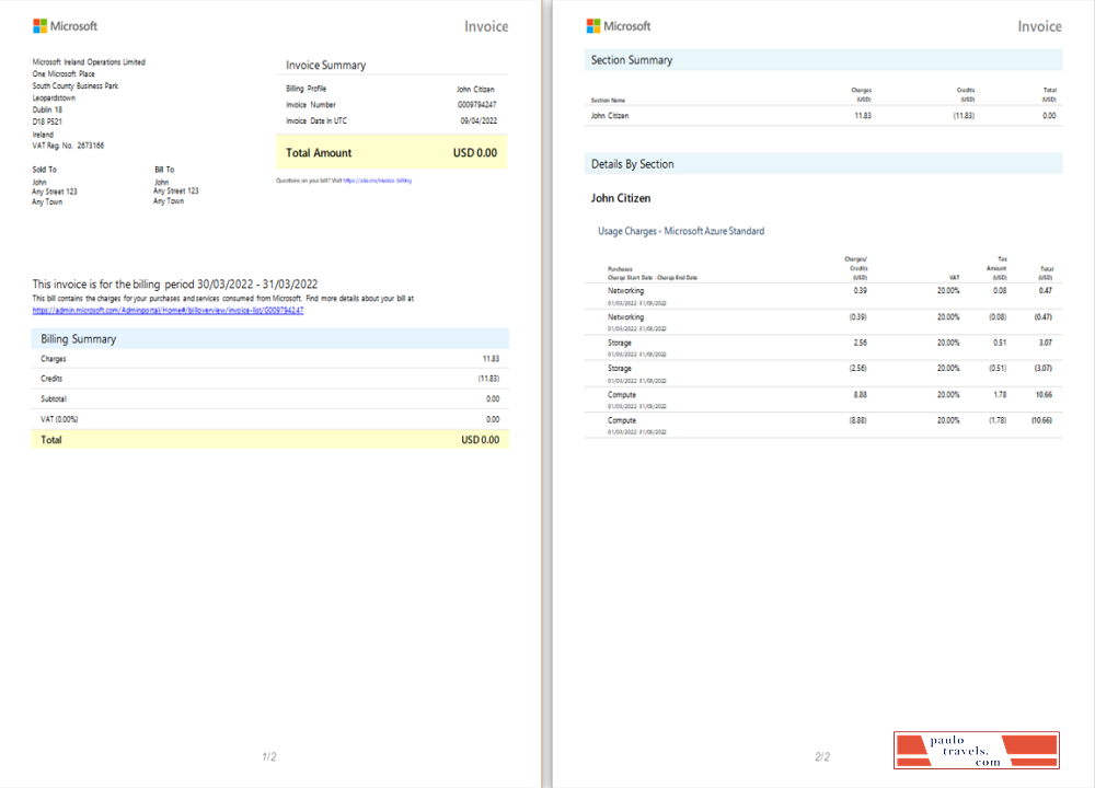 Ireland Microsoft Ireland Operations Limited invoice PSD template
